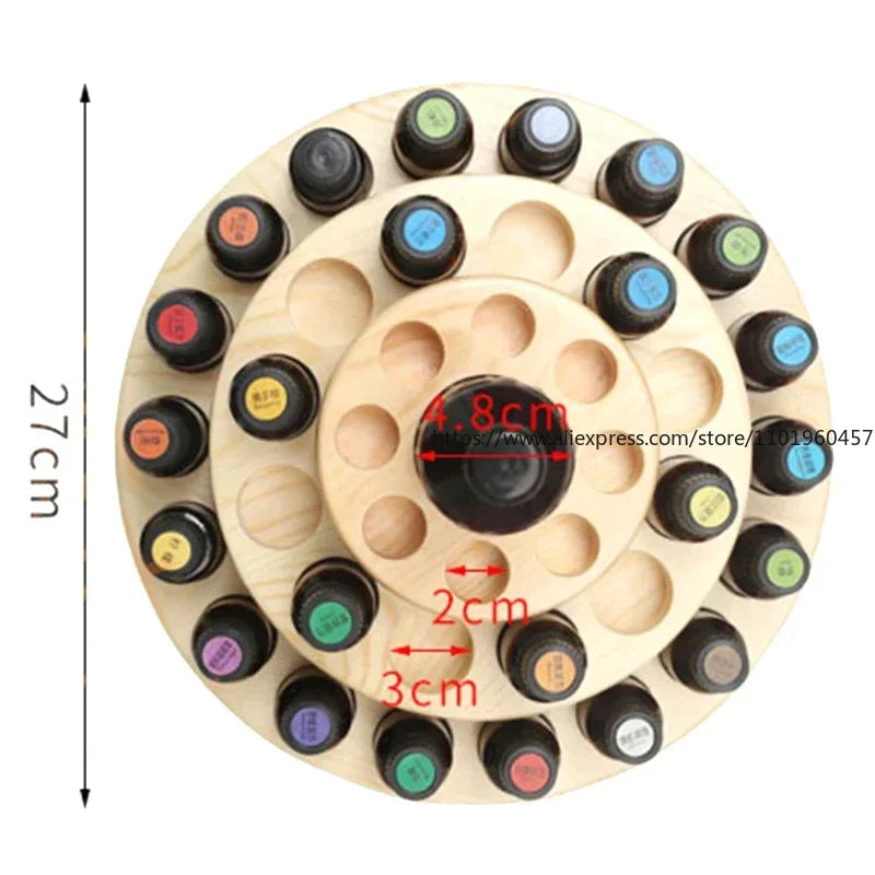 39-Slot Round Wooden Essential Oil Organizer – 3-Tier Display Essential Oil Organizer SWANS