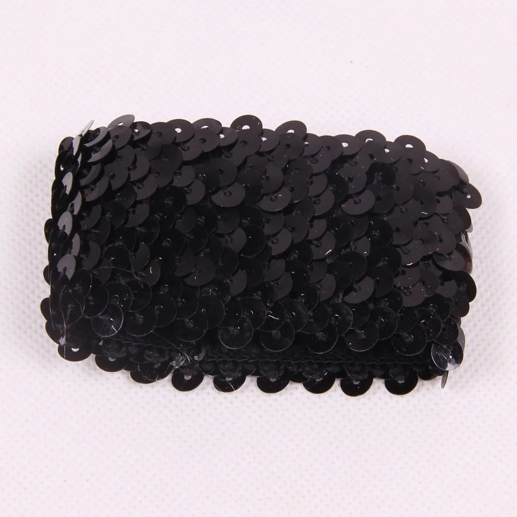 Sequin Elastic Wrist Cuff – Sparkling Party & Stage Wristband Sequin Wrist Cuff SWANS Pure Black-1 Pair