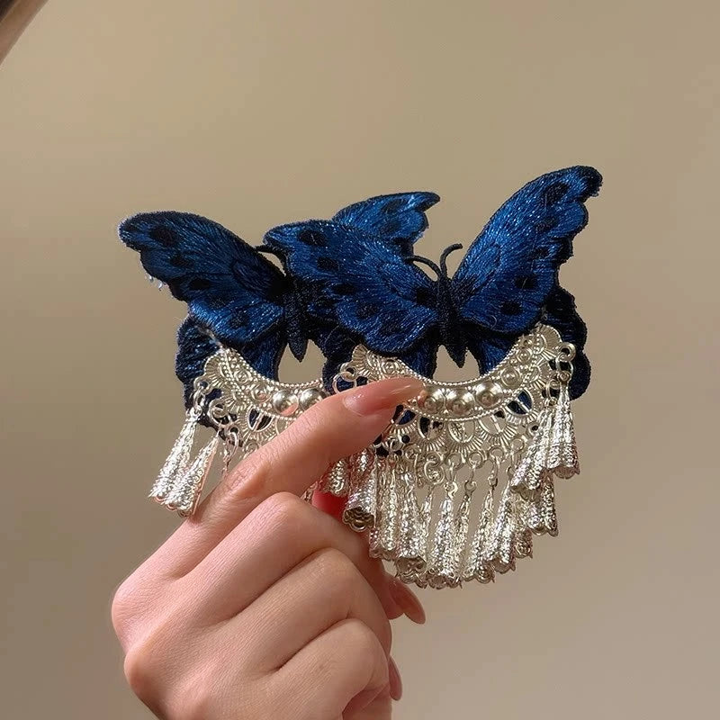 Chinese Embroidered Butterfly Tassel Hair Clip – Hanfu Barrette Hair Barrette Clip SWANS