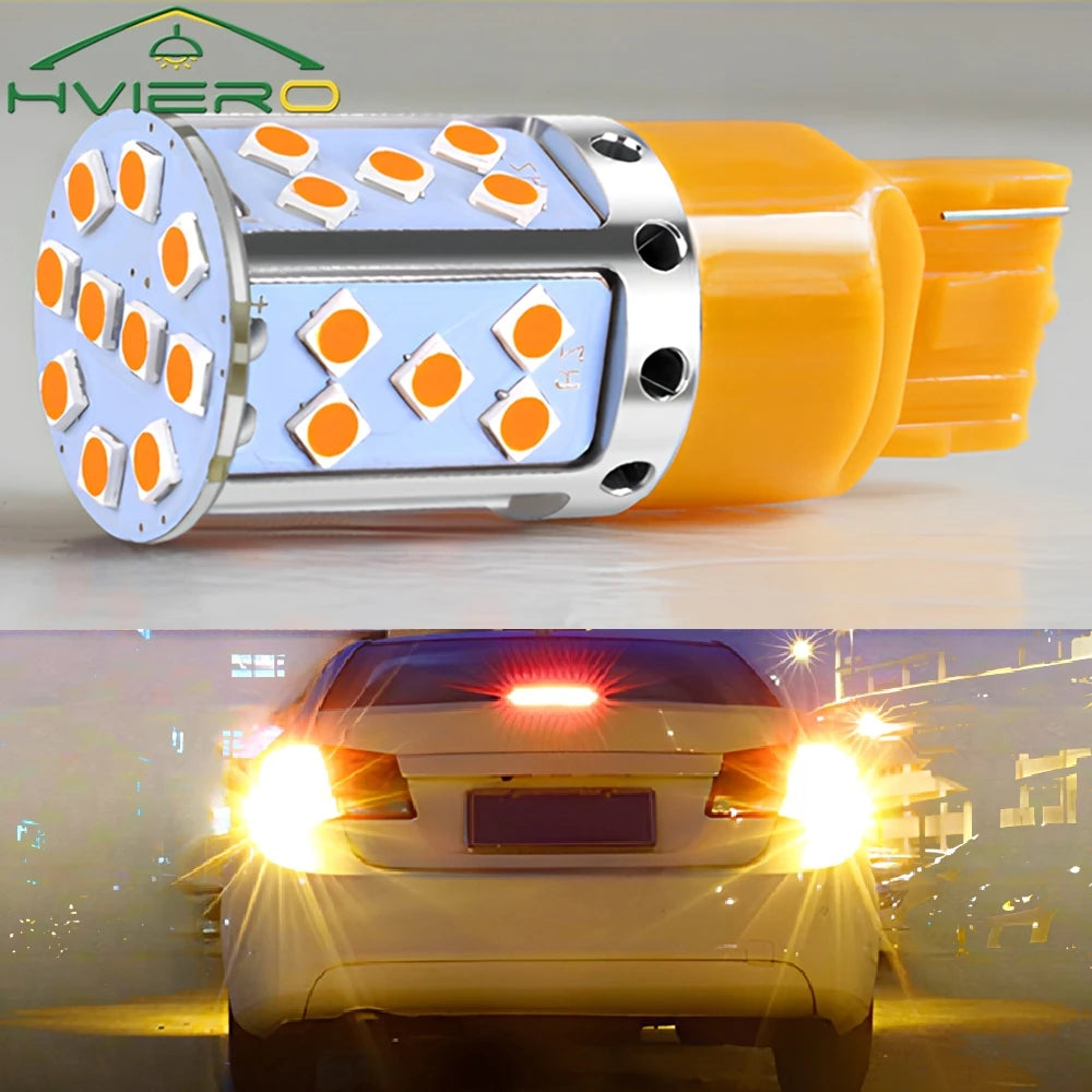 HVIERO T20 W21W LED Turn Signal Bulb Canbus 3030 35SMD 12V LED Car Bulb SWANS