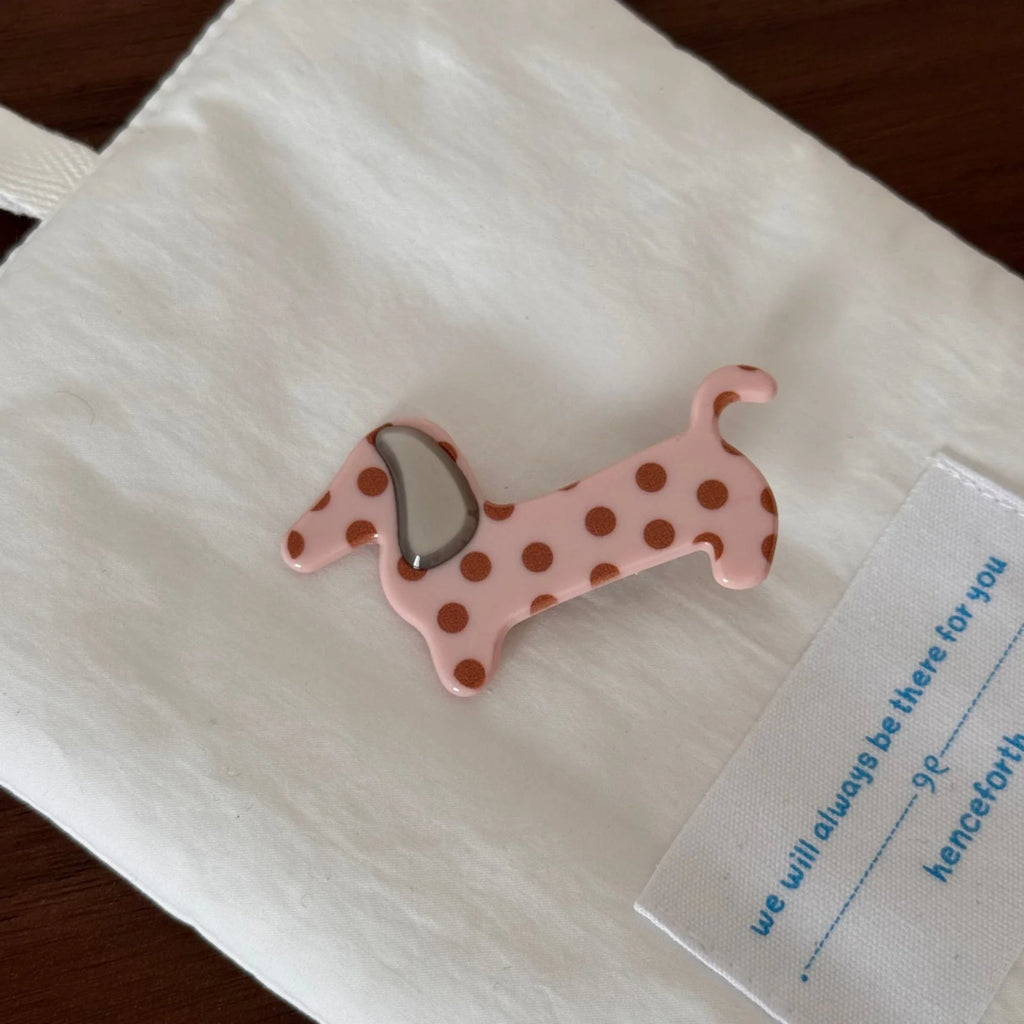 Dachshund Polka Dot Hair Clip – Cute Aesthetic Barrette Hair Clip Barrette SWANS pink