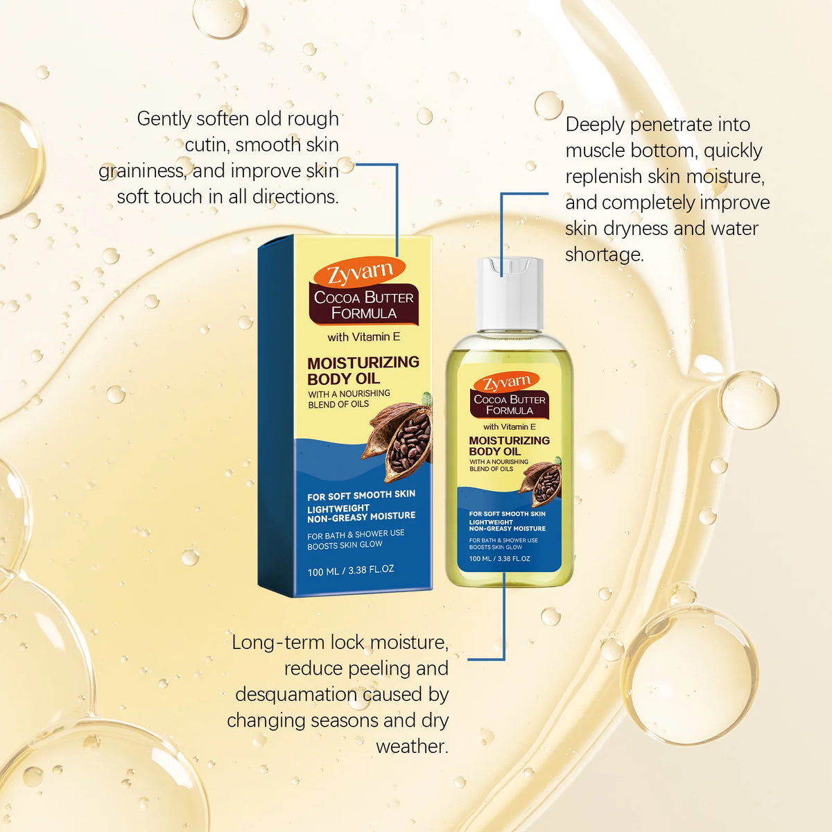ZYVARN Cocoa Butter Body Oil – Lightweight Moisturizing Glow Body Oil SWANS