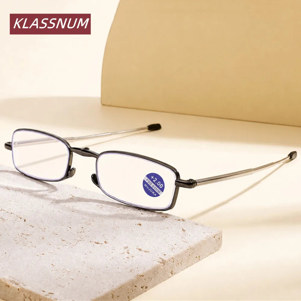 Blue Light Blocking Foldable Reading Glasses Metal Frame +1–+4 Reading Glasses SWANS