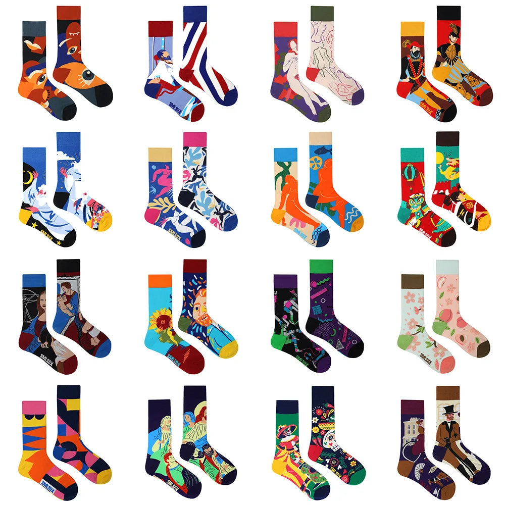 Animal Pattern AB Asymmetric Crew Socks – Unisex Cotton Novelty Crew Socks SWANS