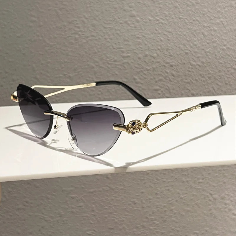 Y2K Rimless Cat Eye Sunglasses – Diamond Cut Snake Head Shades Cat Eye Sunglasses SWANS Gray As the picture