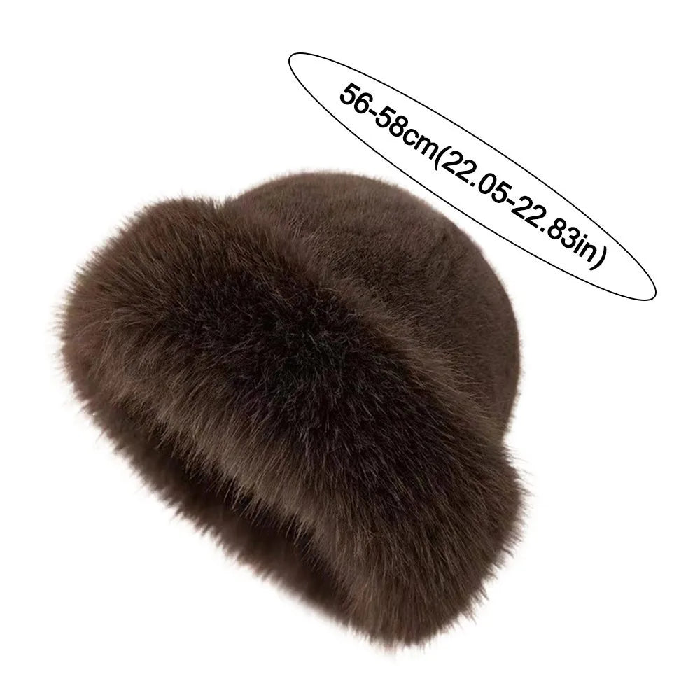 Fluffy Faux Fur Bucket Hat – Warm Windproof Beret Women Winter Bucket Hat SWANS
