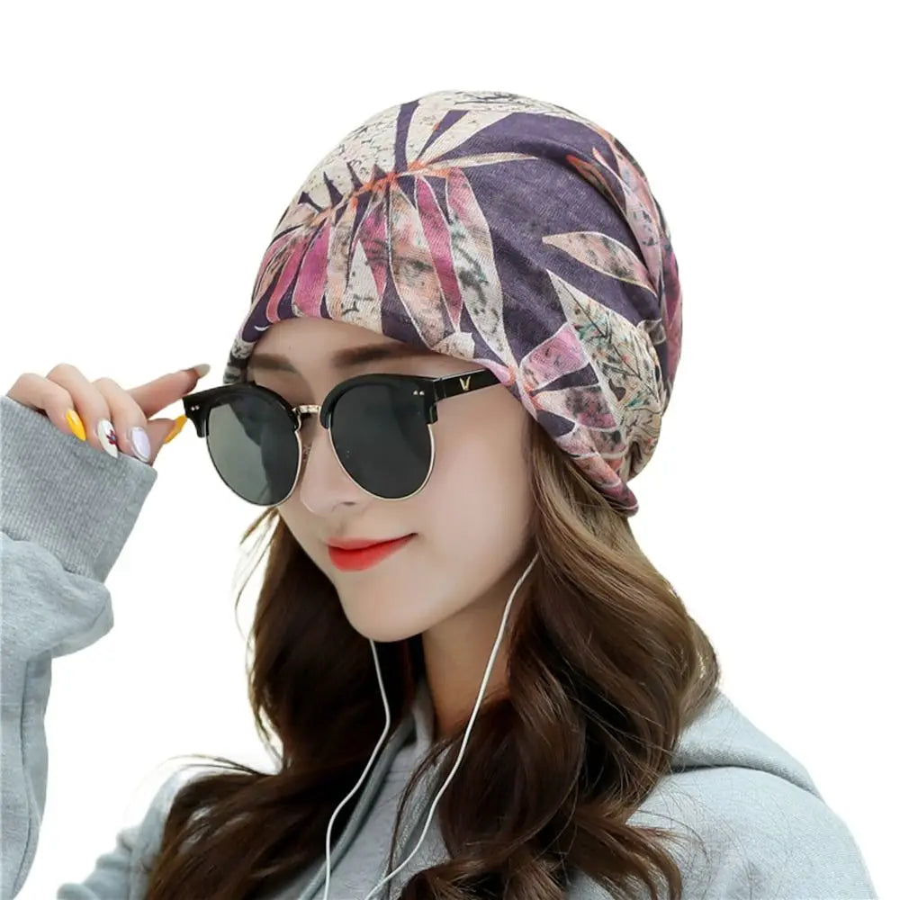 Breathable Turban Beanie Cap – Women's Ruffle Stripe Head Wrap Turban Beanie Cap SWANS 3