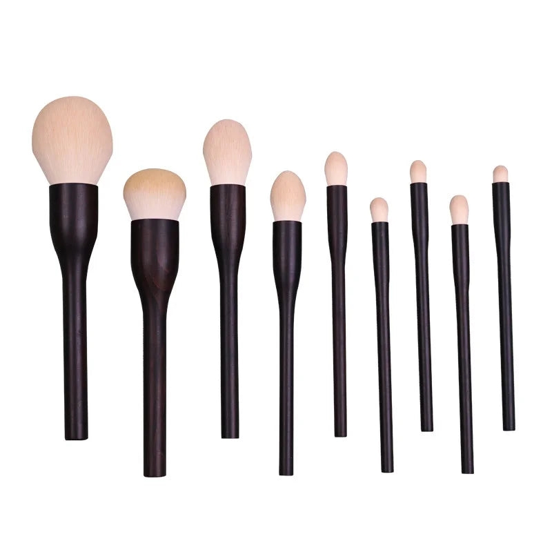 SWANS 9-Pc Ebony Wood Makeup Brush Set – Full Face Kit Makeup Brush Set SWANS