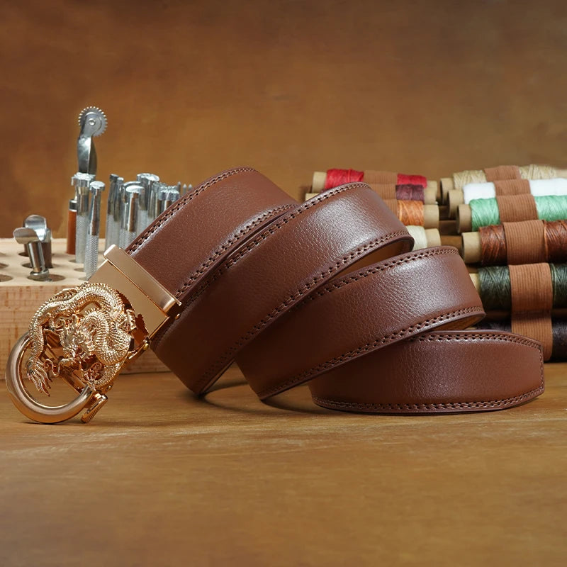Men's Split Leather Belt – Automatic Ratchet Buckle Leather Belt SWANS