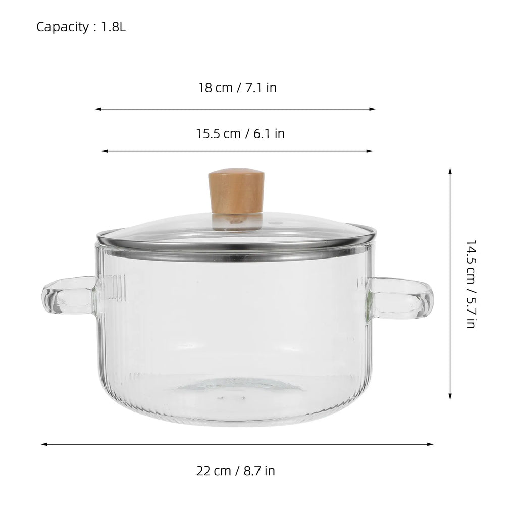 ROSENICE 1.8L Borosilicate Glass Cooking Pot with Lid & Handles Glass Cooking Pot SWANS