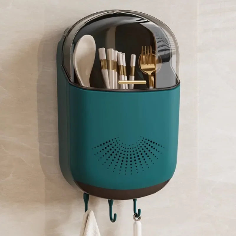 Wall-Mounted Dish Drainer & Utensil Storage Holder Kitchen Storage Organizer SWANS green