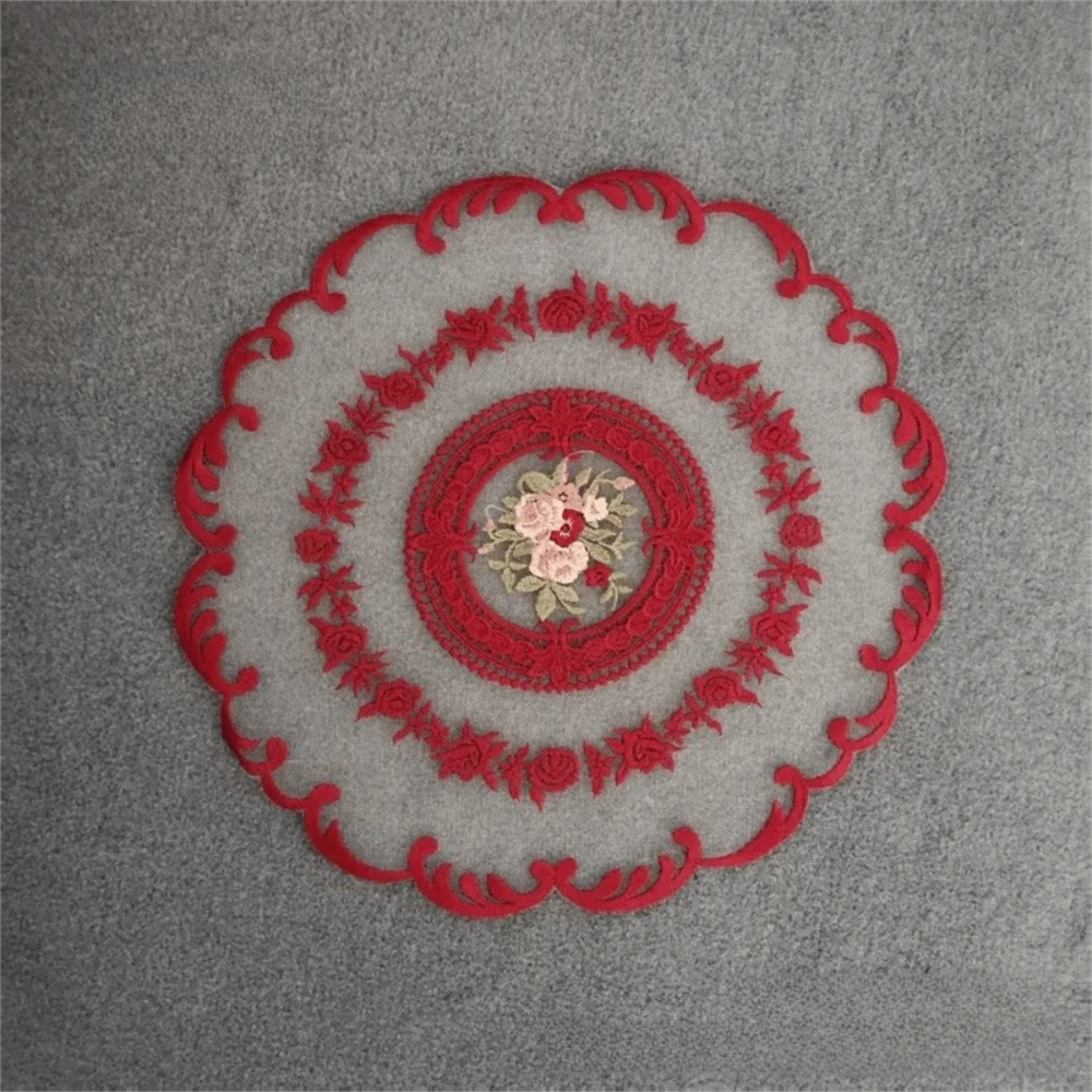 Vintage Lace Embroidered Table Doily – White Round Placemat Lace Table Doily SWANS Wine Red