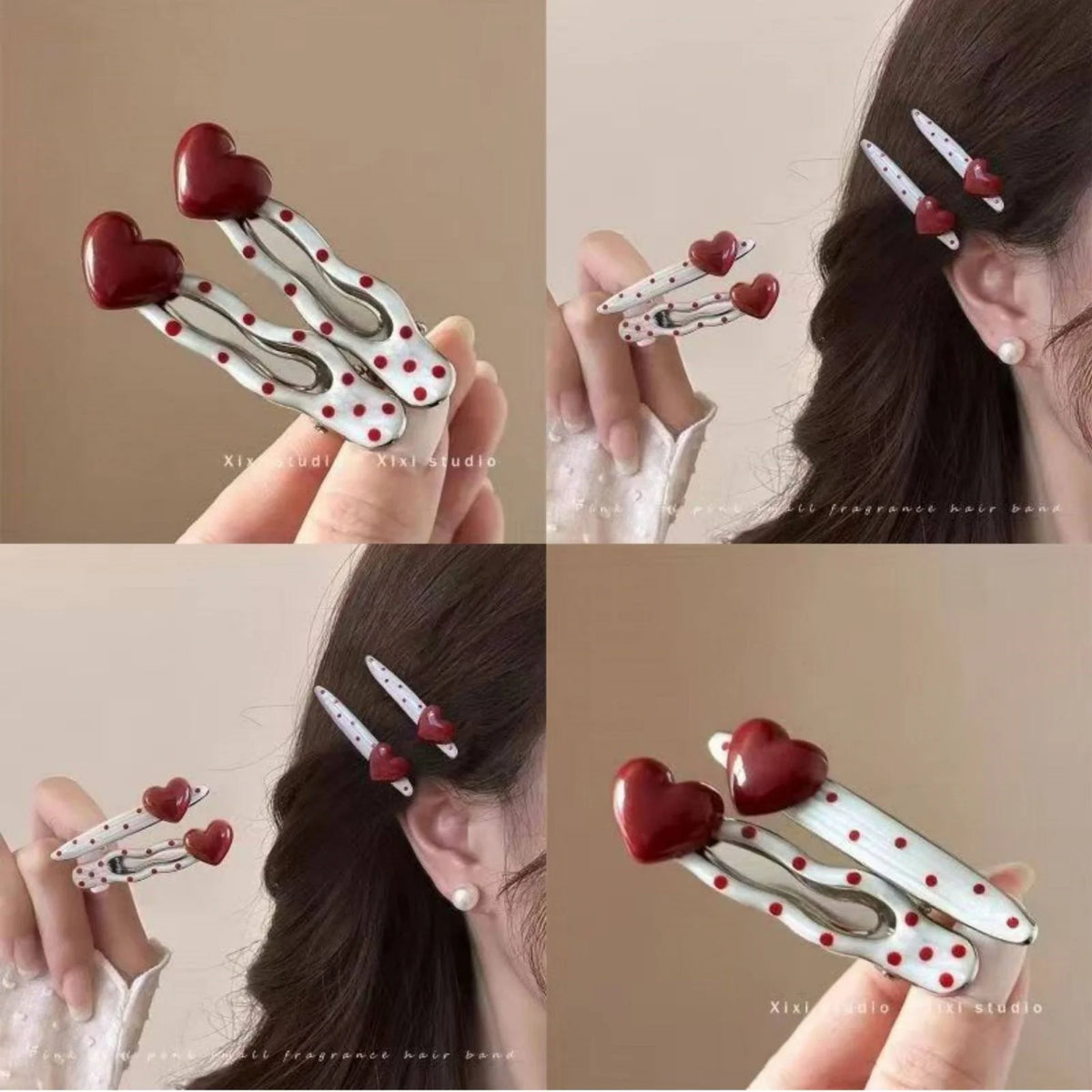 2PCS Red Heart Polka Dot Hair Clips – Cute Girls' Hairpins Hair Clips SWANS