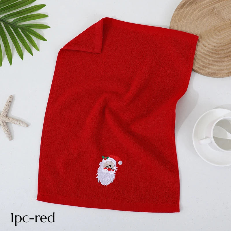 SWANS Vintage Christmas Holiday Towel – Santa & Reindeer Cotton Holiday Hand Towel SWANS 1pc-red