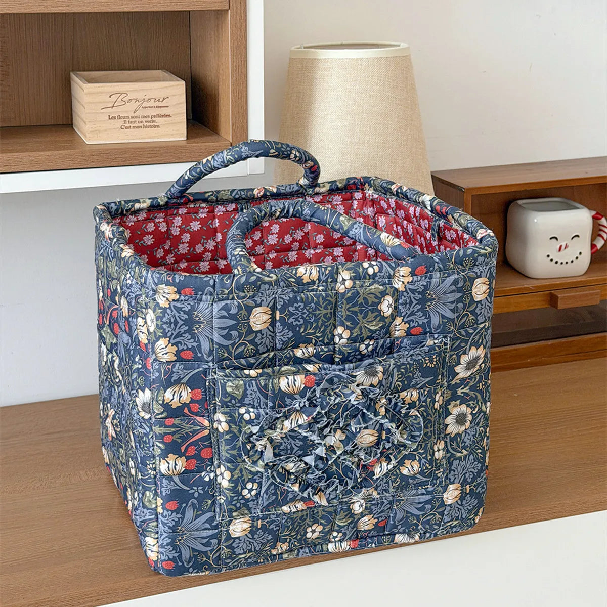 Vintage Flower Foldable Storage Basket with Handle | 2 Sizes Storage Basket SWANS