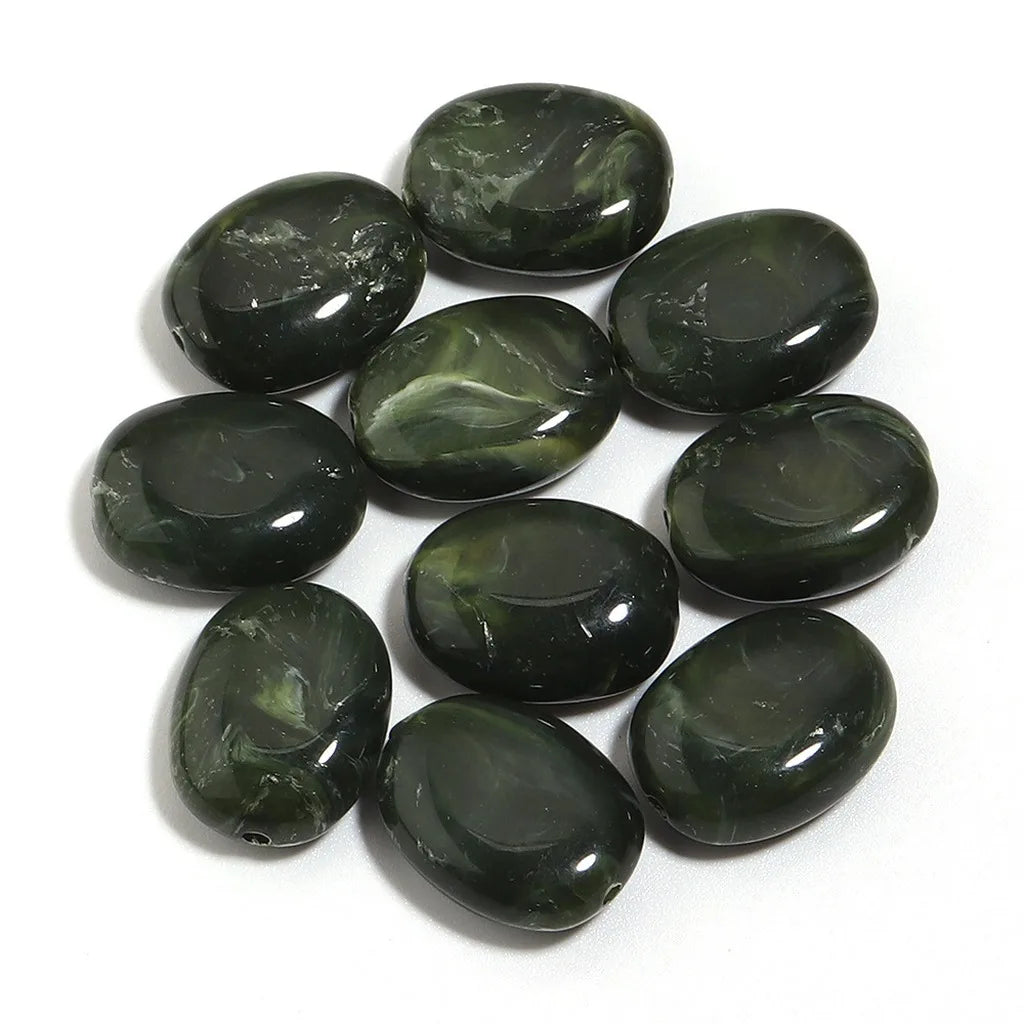 Acrylic Imitation Jade Flat Oval Beads – 20pc DIY Jewelry Pack