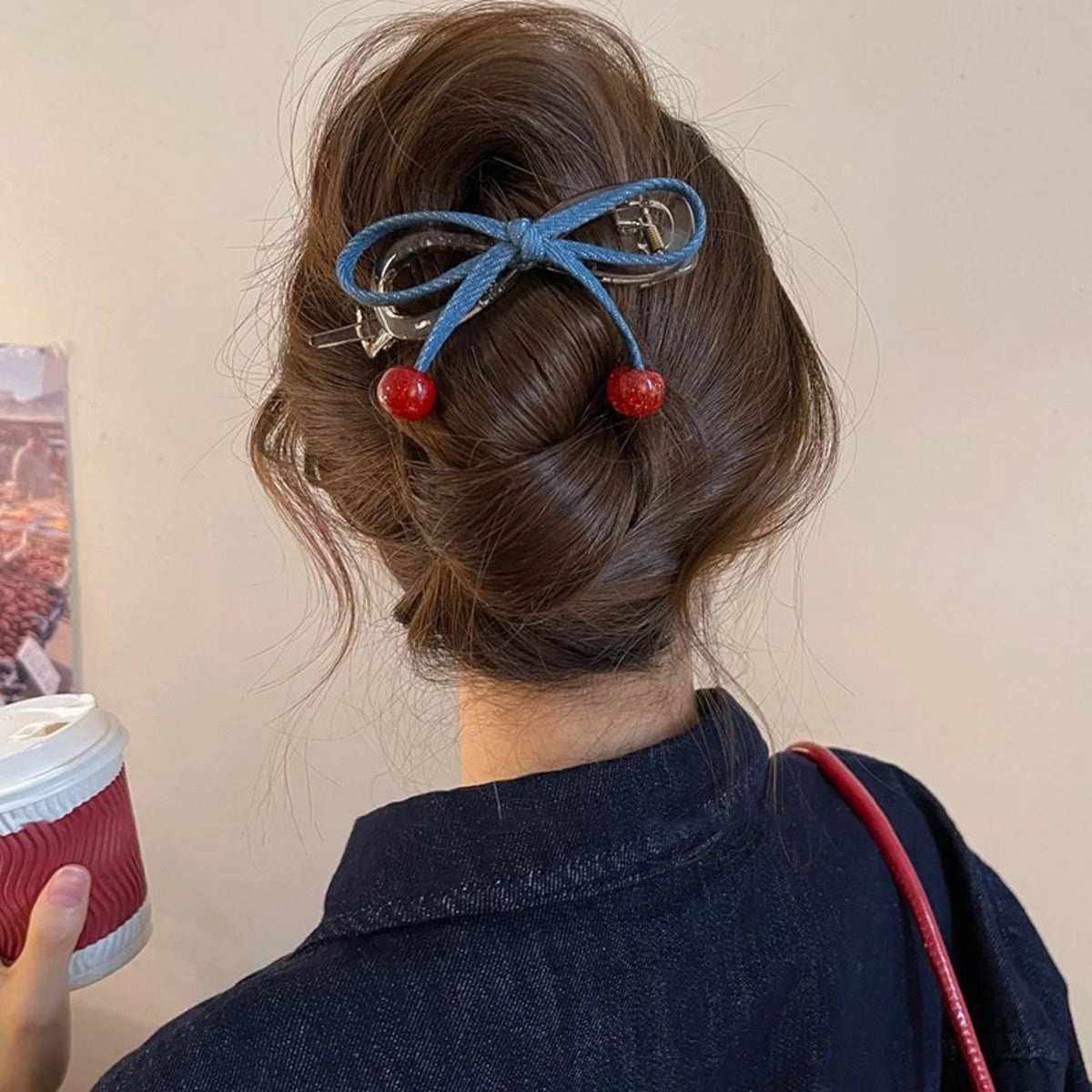 Cherry Blue Bow Hair Clip – Transparent Claw for Women Hair Claw Clip SWANS