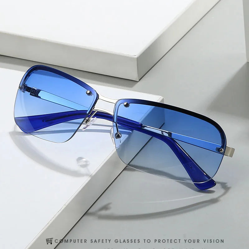 TOYEARN Y2K Rimless Sunglasses – UV400 Gradient Metal Frame Fashion Sunglasses SWANS