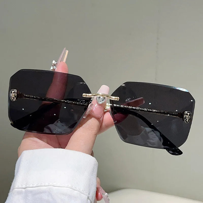 Y2K Snake Rimless Sunglasses – Steampunk UV400 Shades Fashion Sunglasses SWANS Dark Black