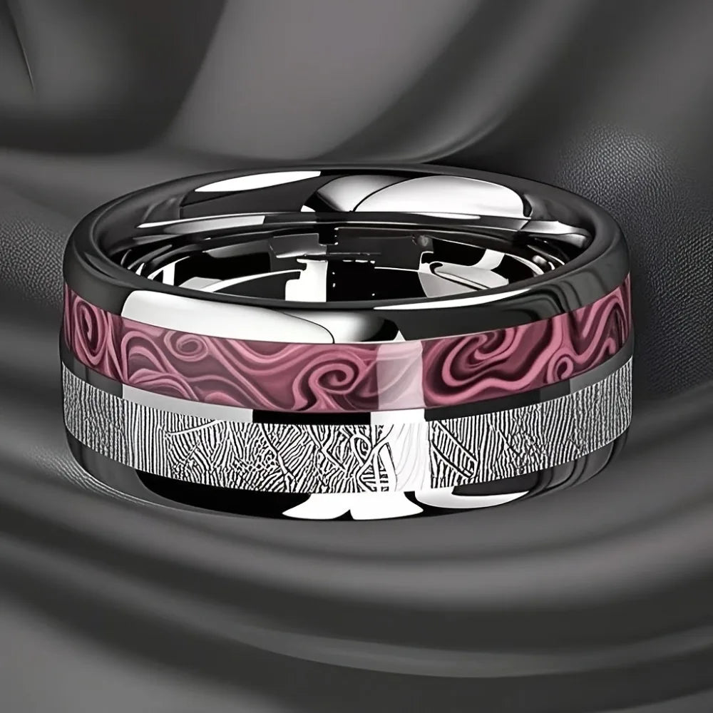 8MM Agate Stone Inlay Stainless Steel Ring – Unisex Band Stone Inlay Ring SWANS