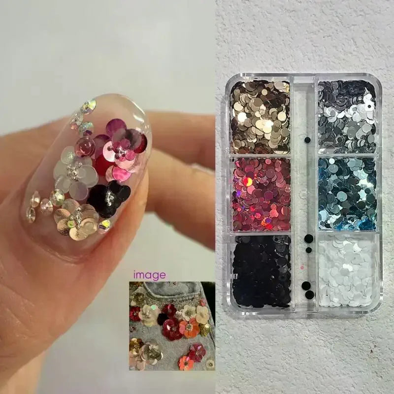 YOVIP Nail Art Glitter Sequins & Charm Kit – 6/12 Grids Nail Art Decor Kit SWANS