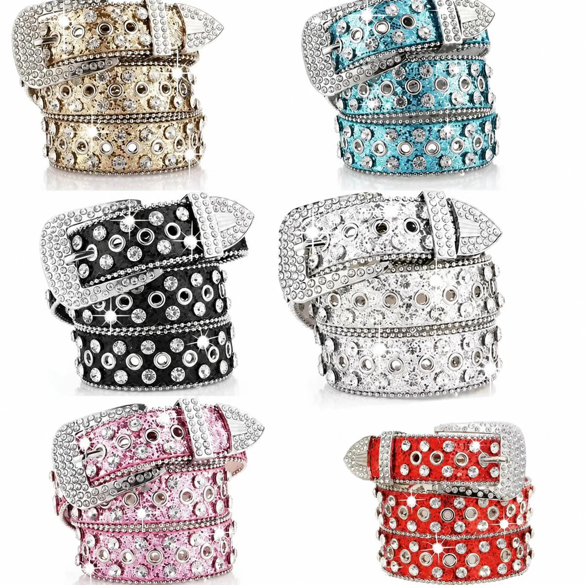 Women's Rhinestone PU Belt – Sparkly Pin Buckle, 6 Colors Rhinestone Fashion Belt SWANS