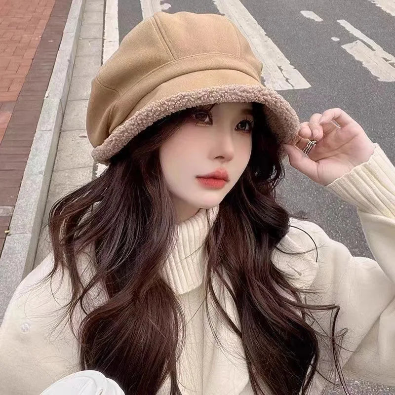 Women's Fleece Lined Winter Beret Hat – Warm Plush Ear Cover Winter Beret Hat SWANS khaki one size