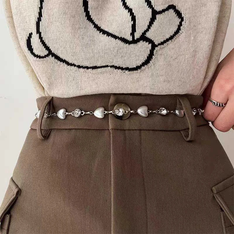 Women's Rhinestone Waist Chain Belt – Shiny Metal Thin Girdle Waist Chain Belt SWANS