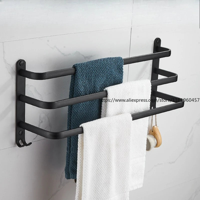 SWANS No-Drill Double Towel Bar – Space Aluminum Rack Towel Bar Rack SWANS