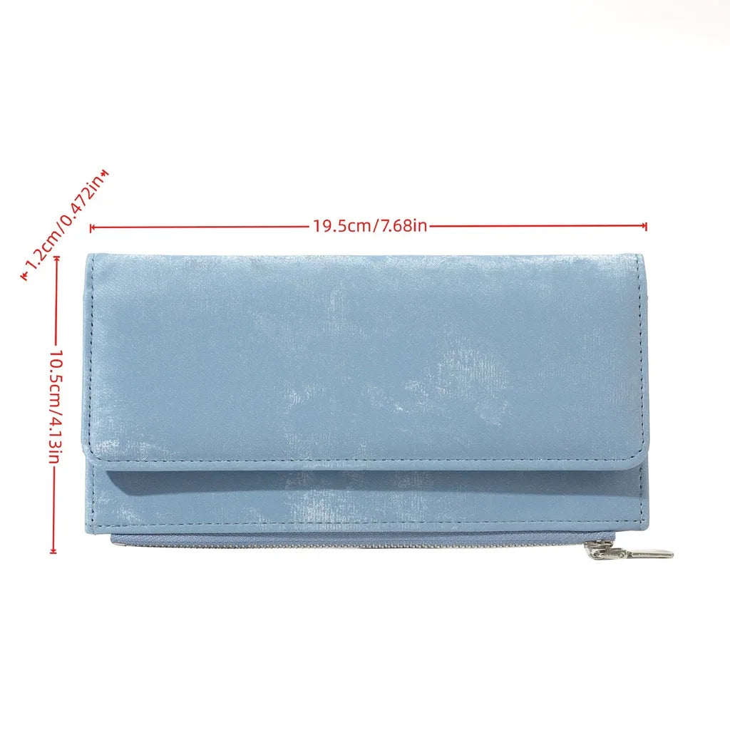 Women's Trifold Long Wallet – Water Ripple PU Leather Purse Trifold Long Wallet SWANS