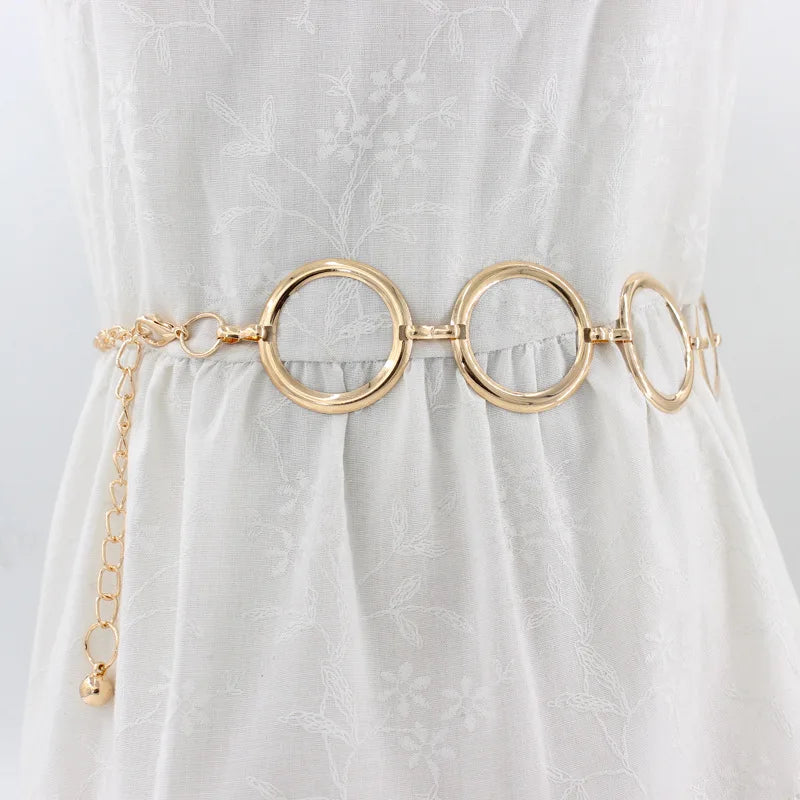 Women's Circle Metal Chain Belt – Gold & Silver Tassel Waistband Metal Chain Belt SWANS 115cm gold Adjustable