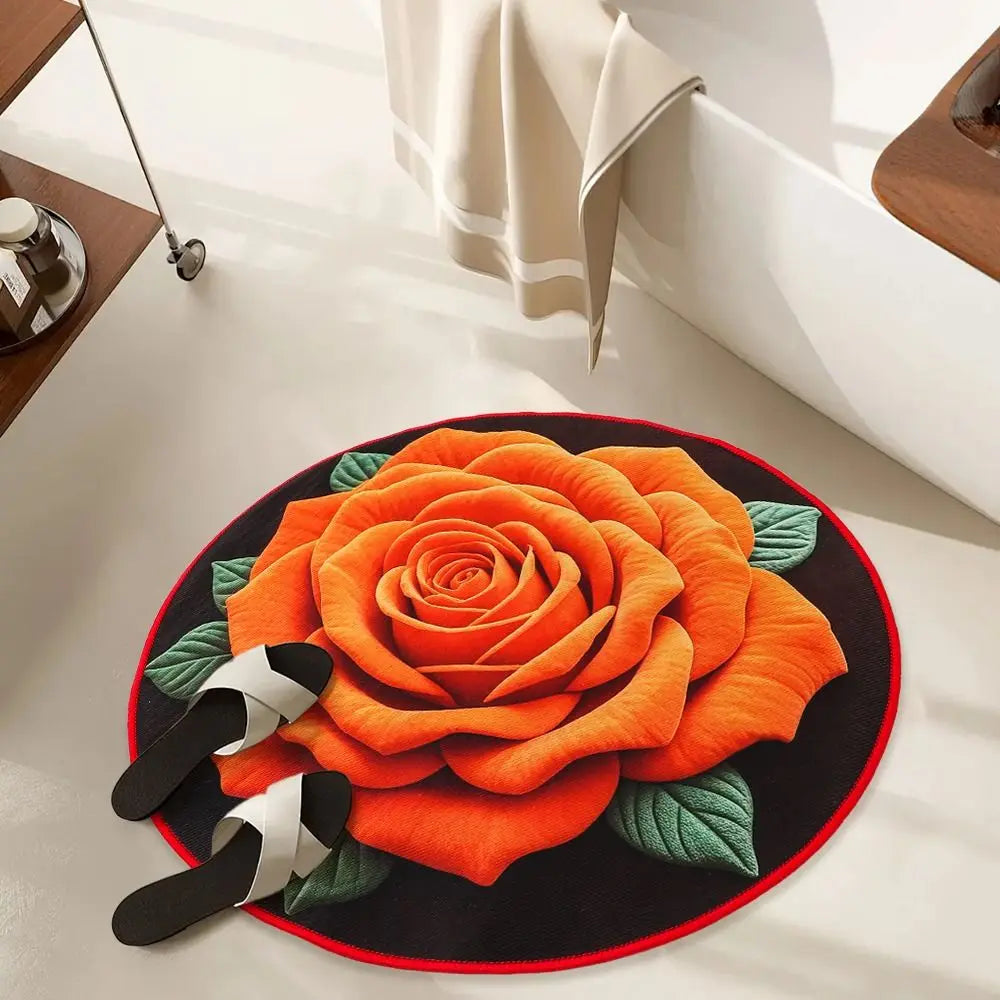 Non-Slip Rose Round Rug – Quick-Dry Absorbent Floor Mat Decorative Floor Rug SWANS