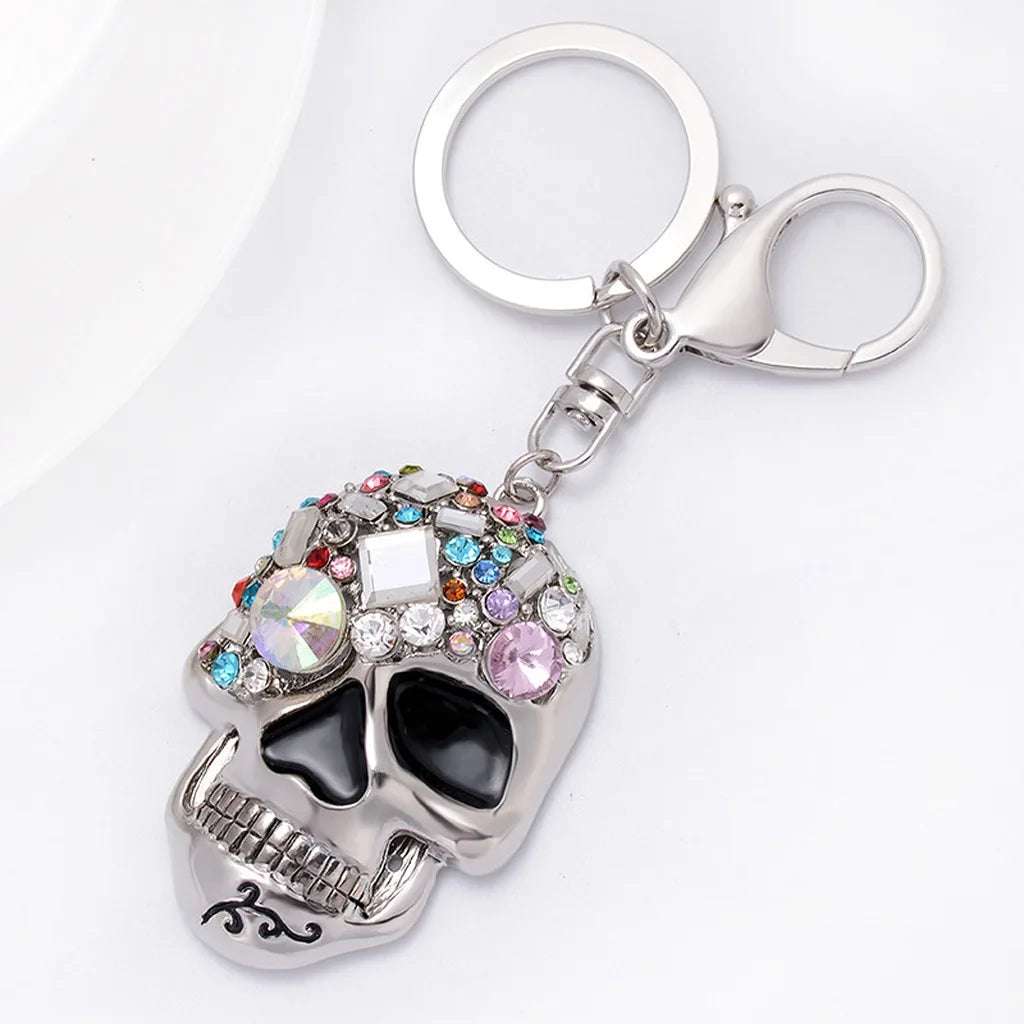 Rhinestone Skull Key Chain – Metal Bag Charm & Car Pendant Skull Bag Charm SWANS Silver