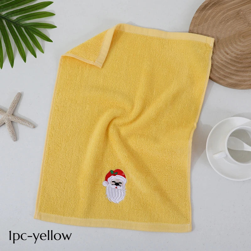 SWANS Vintage Christmas Holiday Towel – Santa & Reindeer Cotton Holiday Hand Towel SWANS 1pc-yellow