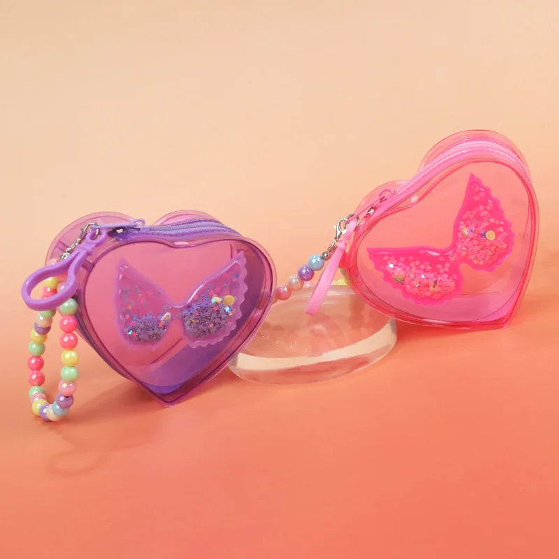 Heart-Shaped Clear Jelly PVC Coin Purse – Butterfly Glitter Coin Purse SWANS
