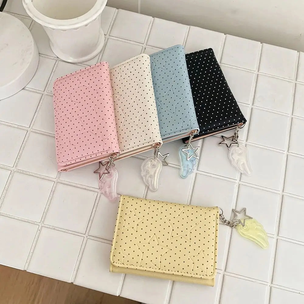 Y2K Tri-Fold Wallet Star Dot Wing Pendant Zipper Card Holder Tri-Fold Wallet SWANS
