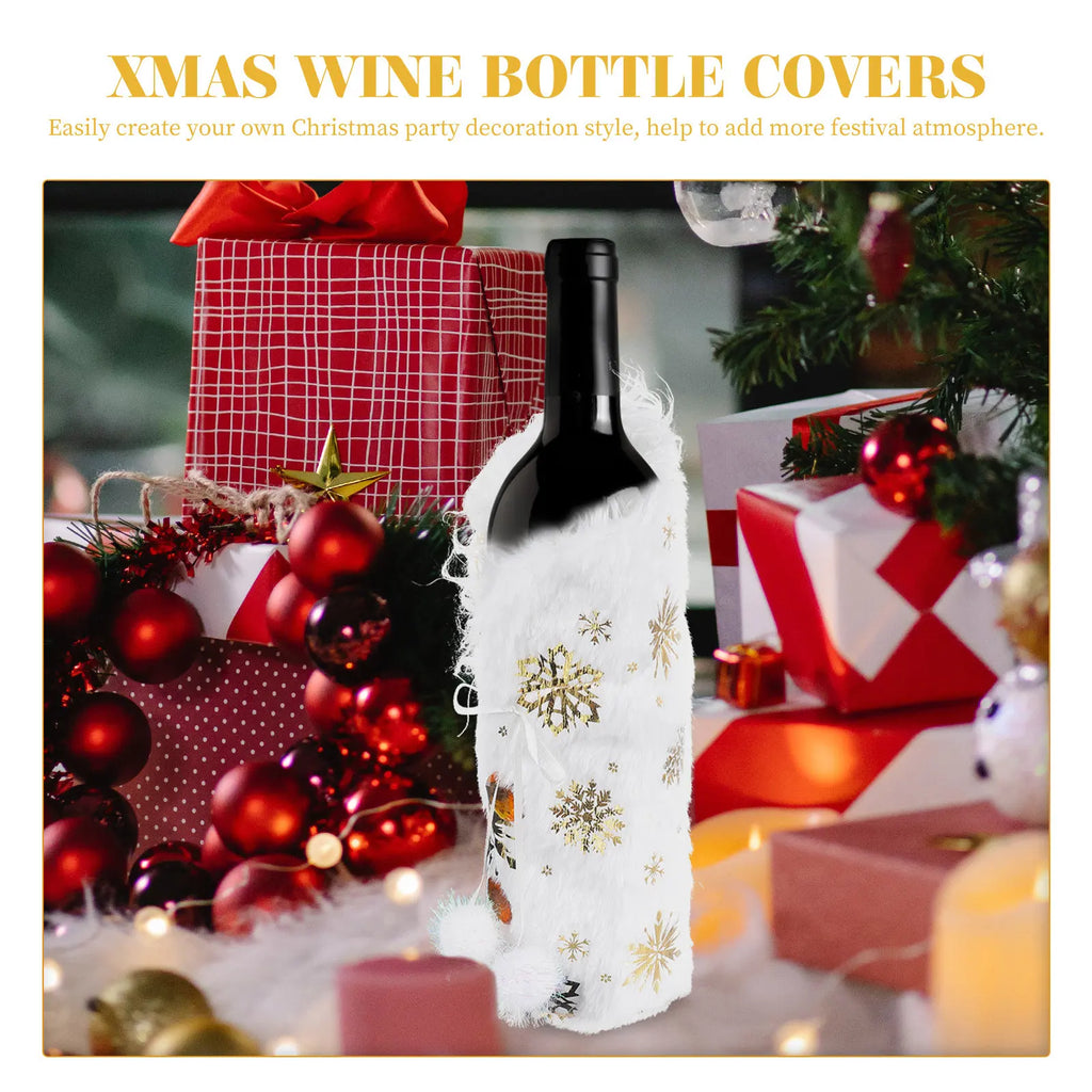 2-Pack Golden Snowflake Wine Bottle Covers – Christmas Sleeves Wine Bottle Cover SWANS