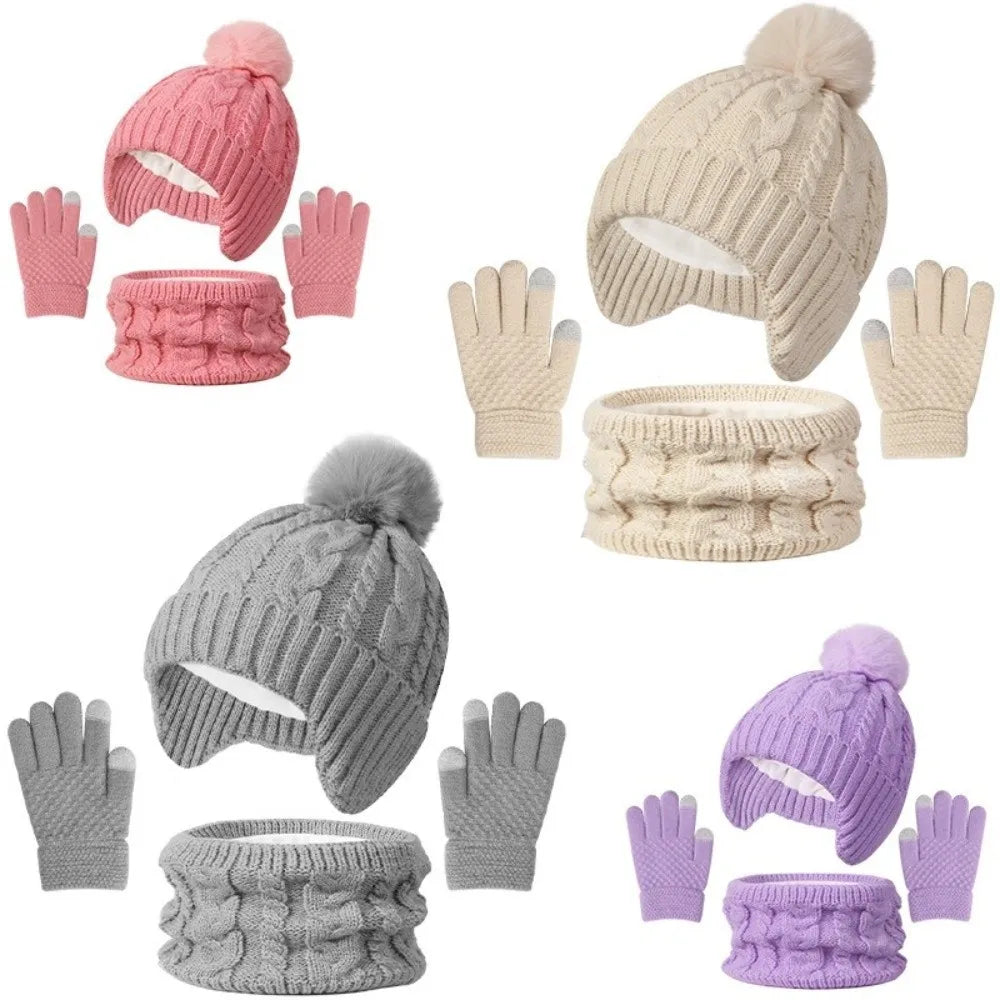 Kids Winter Knit Hat Scarf & Gloves Set – Pompom 3–10Y Kids Winter Accessories Set SWANS