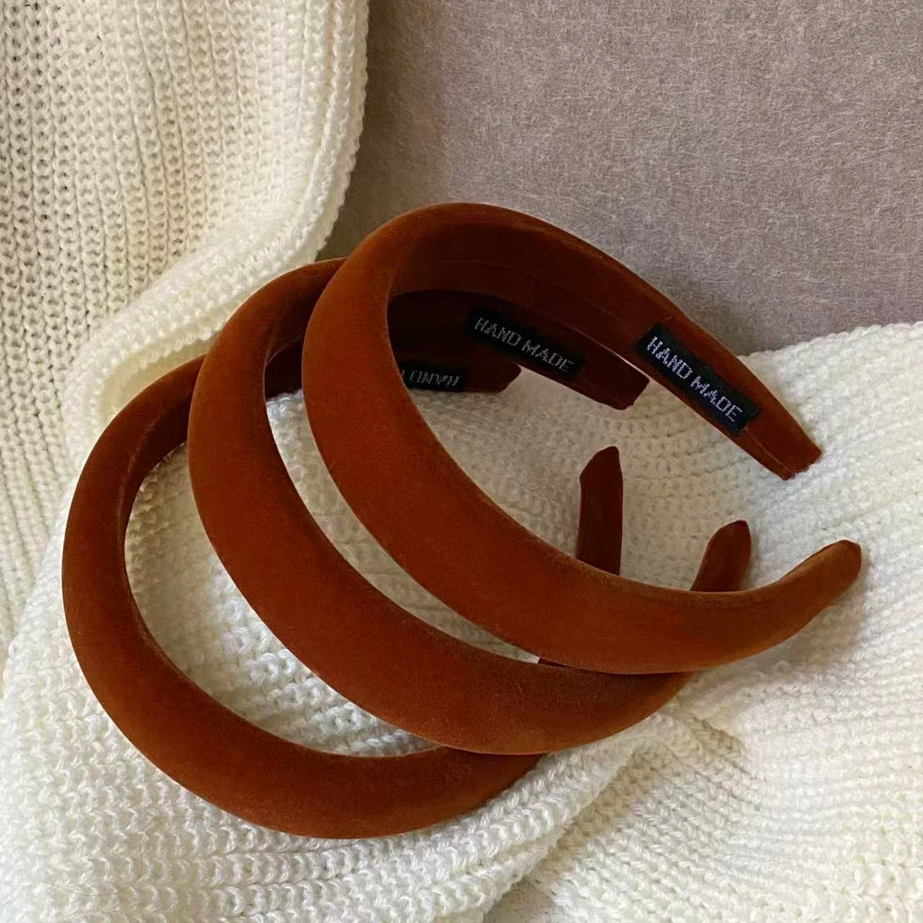 Brown Velvet Headband – Handmade Thick Padded Hair Hoop Velvet Hair Headband SWANS