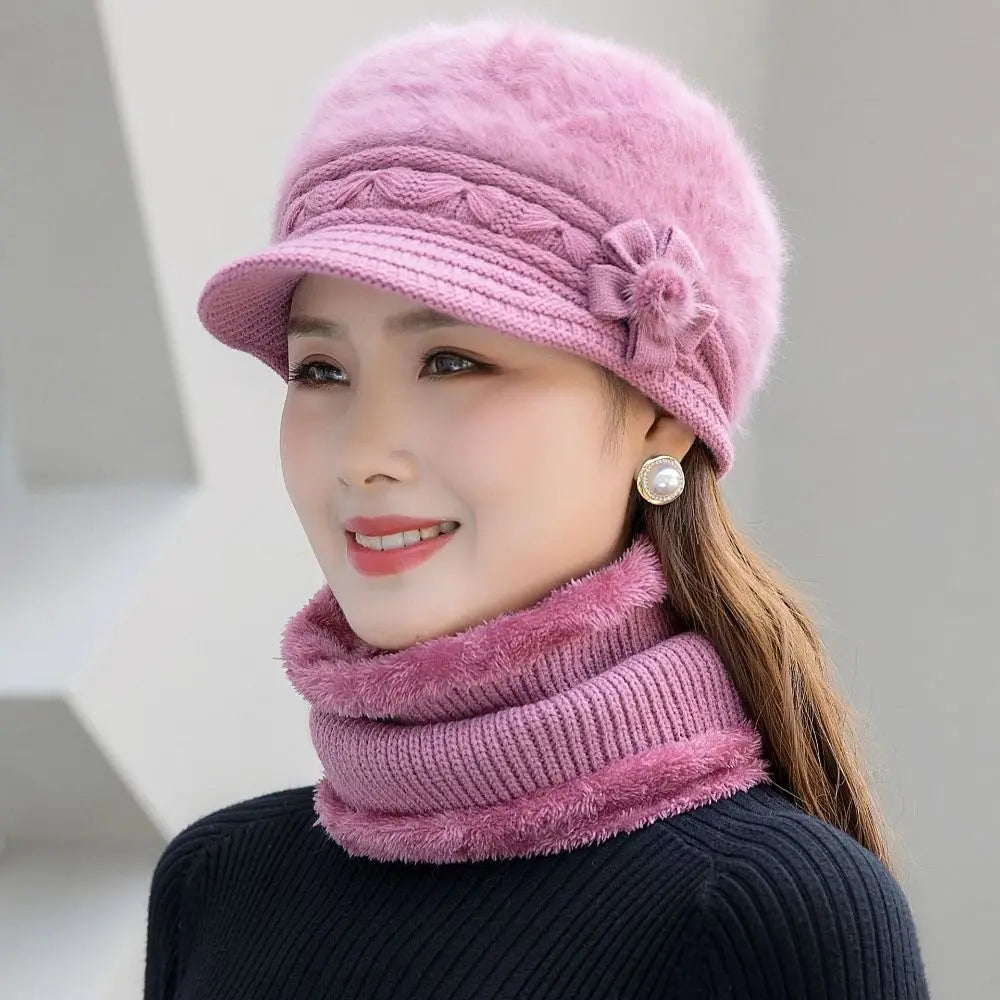 Women's Faux Fur Knit Beanie & Scarf Set – Winter Warm Winter Hat Scarf Set SWANS