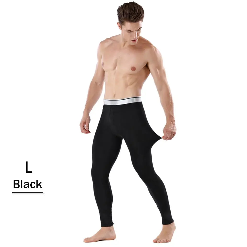 Men's Fleece Lined Thermal Long Johns Winter Base Layer Pants Thermal Long Johns SWANS Black-L