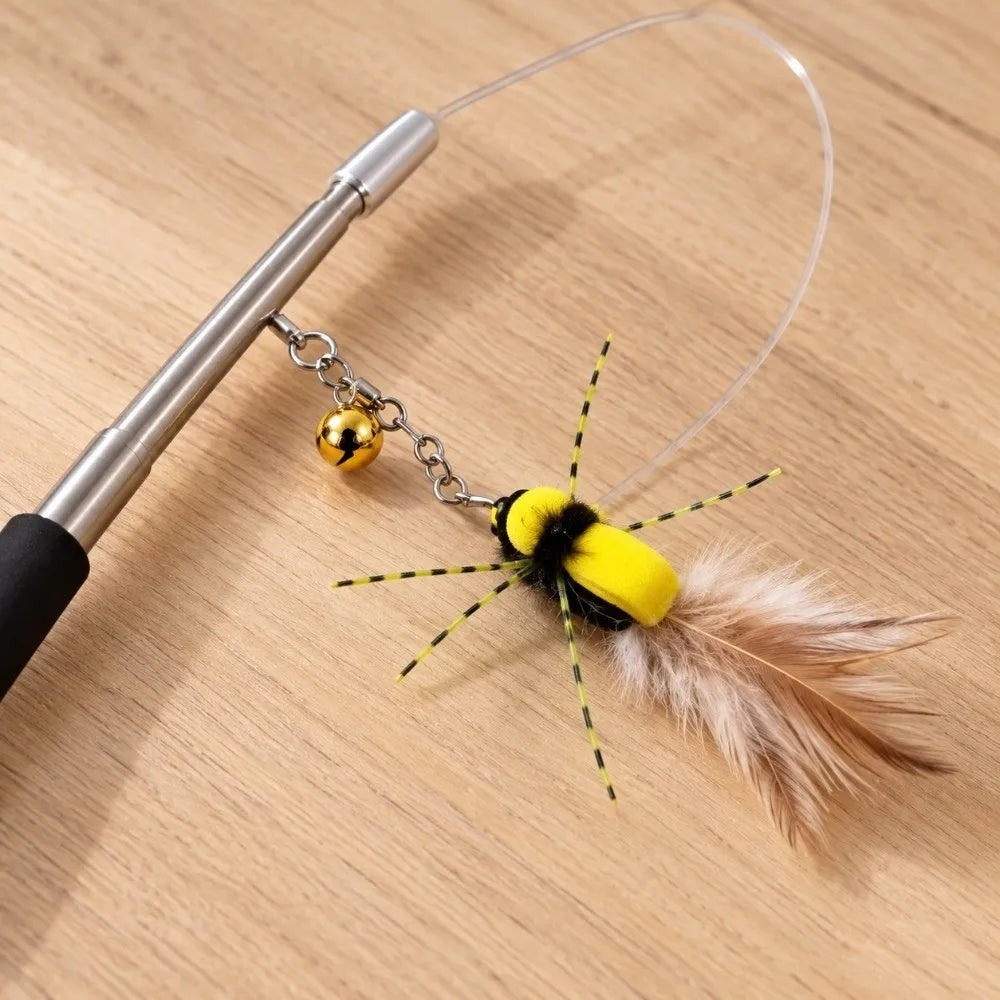 SWANS Retractable Cat Teaser Wand – Telescopic Steel Wire Toy Interactive Cat Toy SWANS