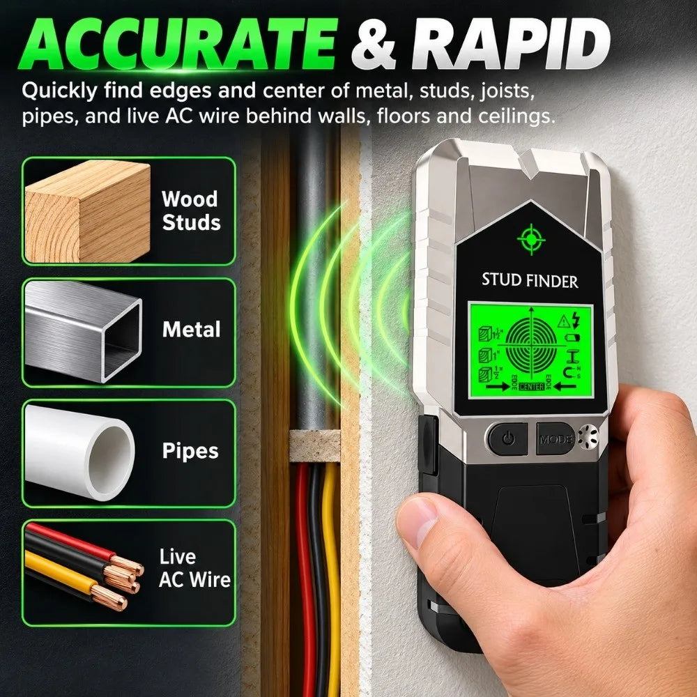 6-in-1 LCD Stud Finder Wall Scanner – AC Wire & Metal Detector Stud Finder Scanner SWANS