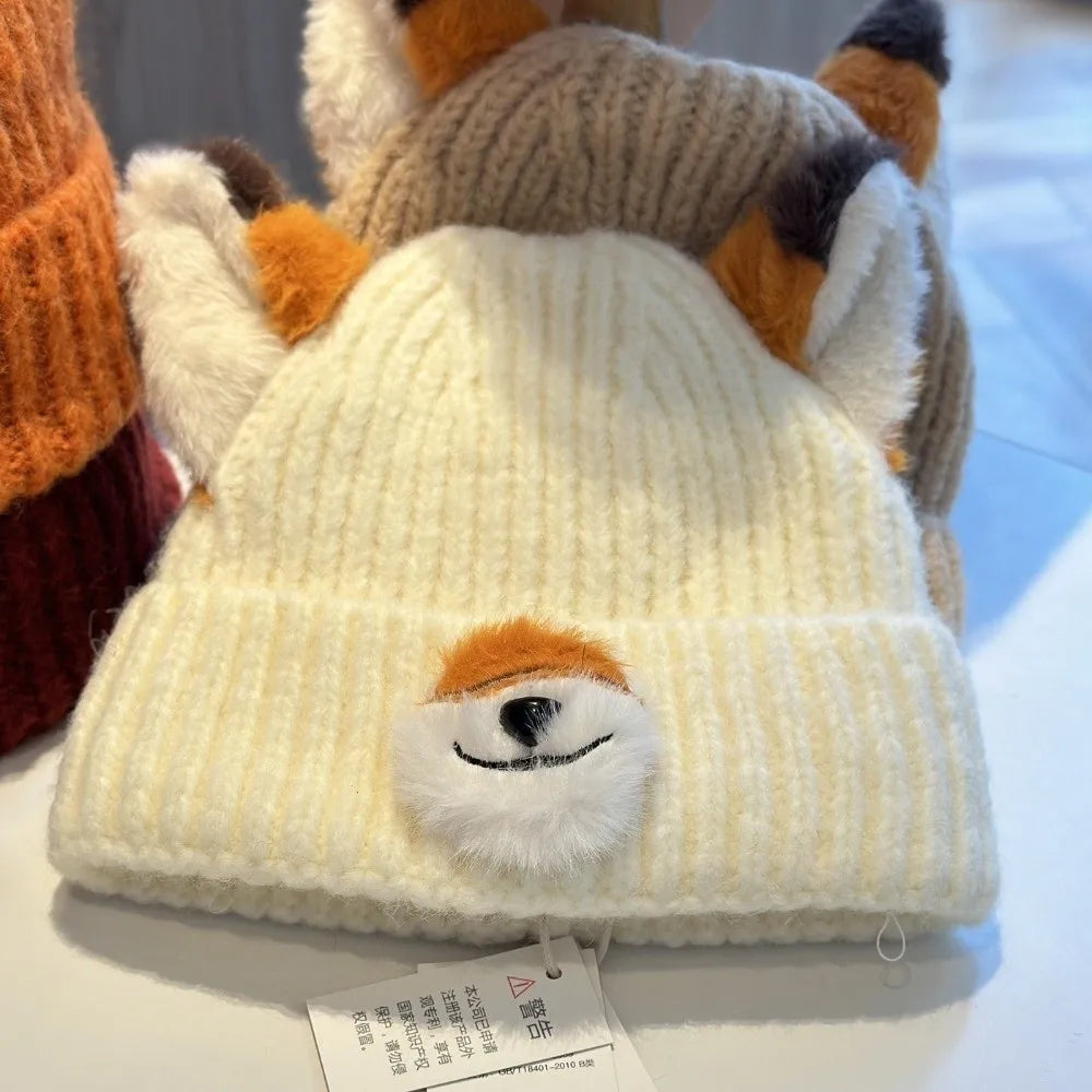 Y2K Fox Ears Beanie – Warm Thickened Knit Winter Hat Unisex Knit Beanie Hat SWANS