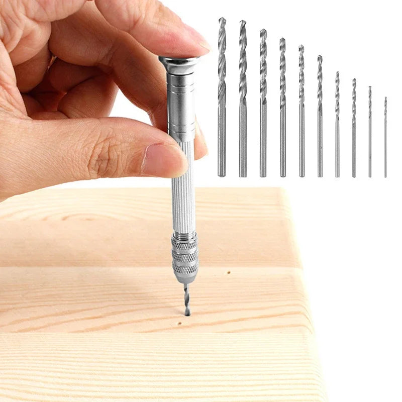 Mini Hand Drill 0.8–3.0mm Pin Vise & Twist Bits for Crafts Manual Pin Vise Drill SWANS