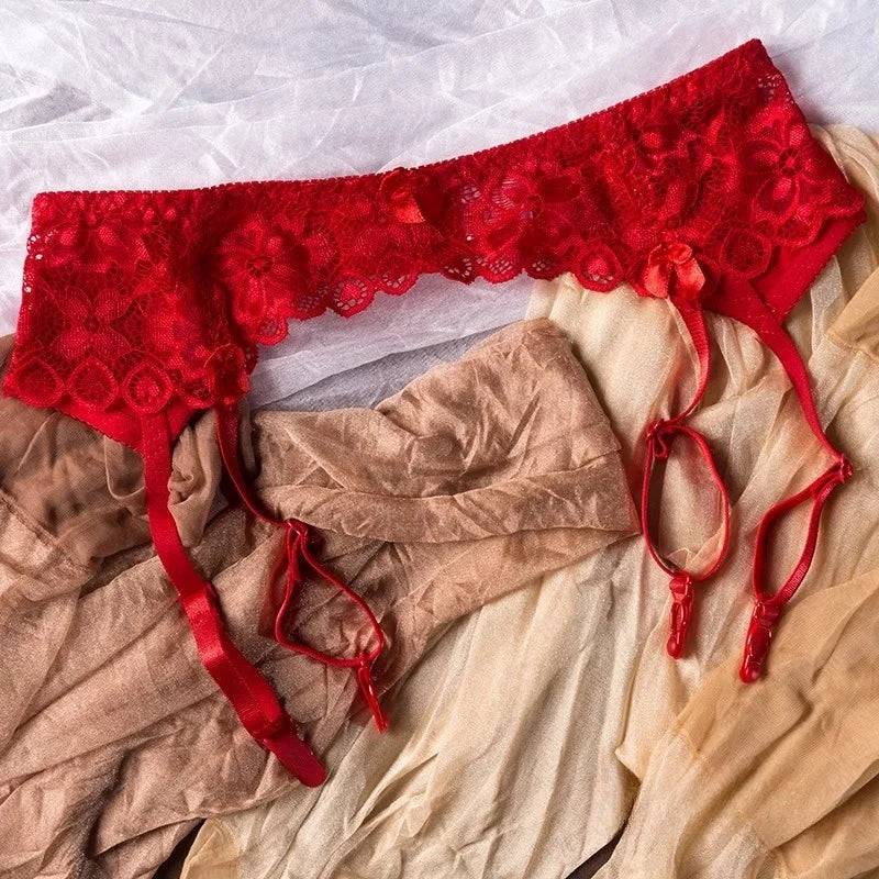 Women's Lace Garter Belt – Adjustable Suspender Belt M–XL Lace Garter Belt SWANS Red XL