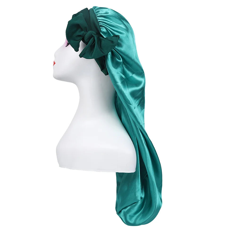 Extra Long Satin Bonnet – Anti-Frizz Sleep Cap for All Hair Types Satin Sleep Bonnet SWANS 1pcs Dark Green