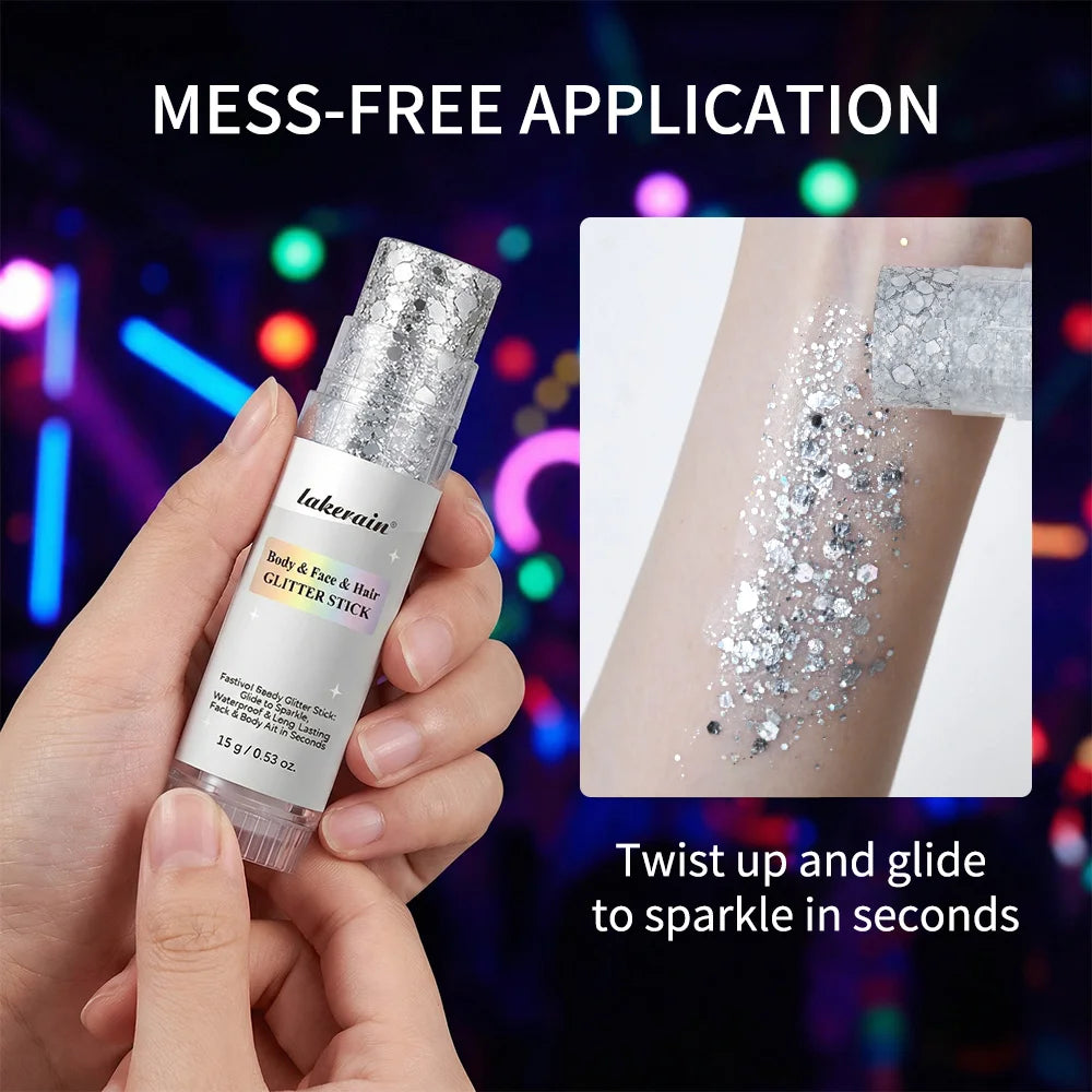 Lakerain Body Glitter Stick – Waterproof Sparkling Gel Makeup Body Glitter Stick SWANS