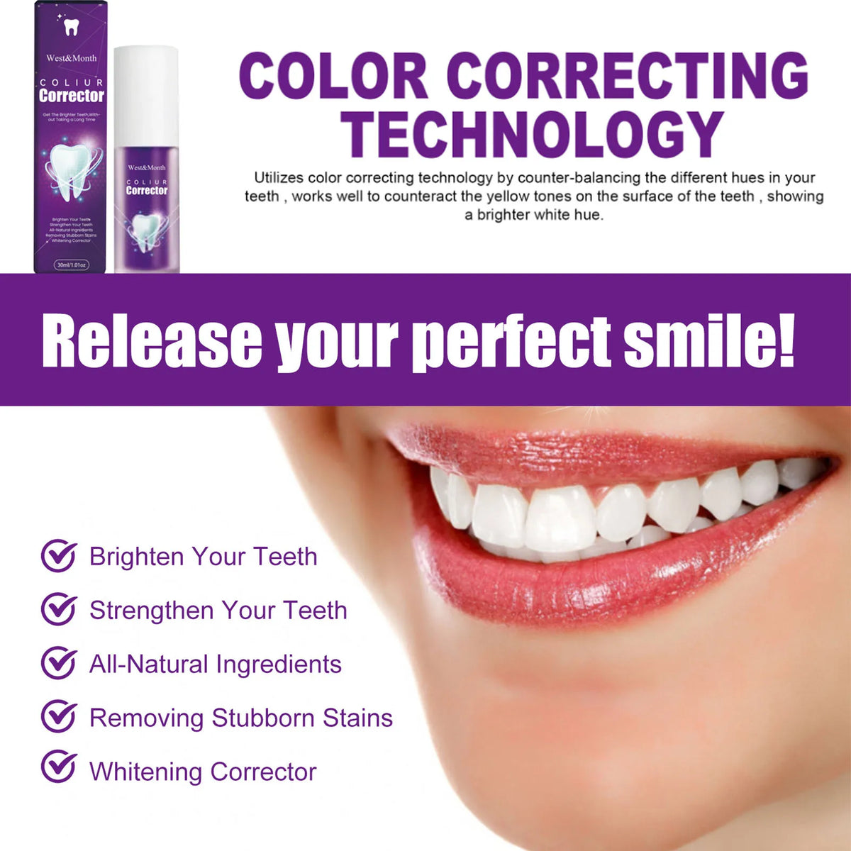SWANS Purple Color Correcting Whitening Toothpaste 30ml Whitening Toothpaste SWANS