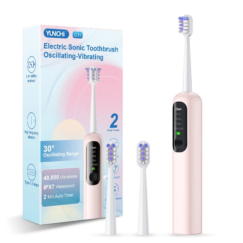 YUNCHI Electric Toothbrush – IPX7, 5 Modes, 100-Day Battery Electric Toothbrush SWANS Pink